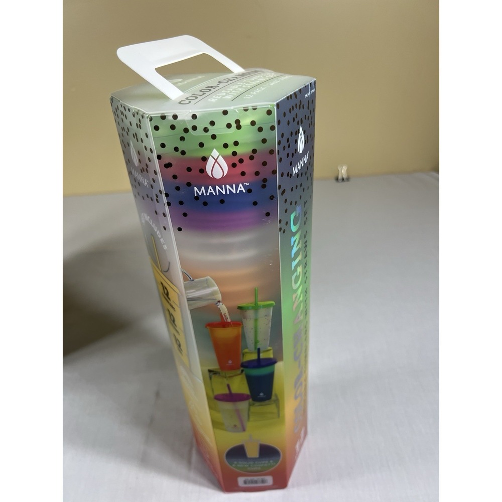 Manna Color Changing Reusable Tumblers With Straws Set 12 Pack 24oz New